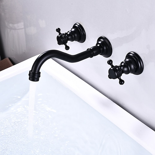 

Bathroom Sink Faucet - Wall Mount Painted Finishes Wall Installation Two Handles One HoleBath Taps