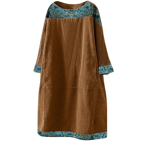 

Women's Plus Size Holiday Dress Floral Crew Neck Print 3/4 Length Sleeve Fall Winter Casual Knee Length Dress Daily Dress