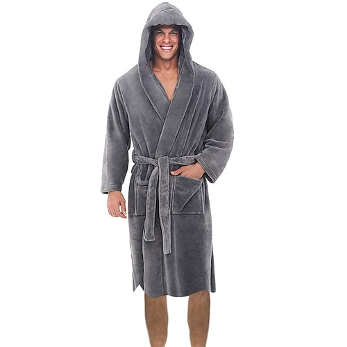 FashGudim Mens Robes Big and Tall with Hood Two-Tone Flannel Fleece Contrast Bathrobe Full Length Plush Long Robe House Coat