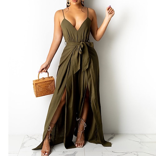 

Damen Jumpsuit mit Schnürung Rückenfrei Ausgehen Regular Fit Ärmellos Grün Purpur Armeegrün S M L XL Sommer