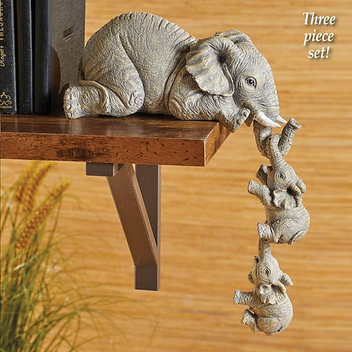 

Elephant Resin Ornaments Three-piece Decorations 3 Elephant Mothers and Two Babies Hanging on The Edge of Handicraft Statues