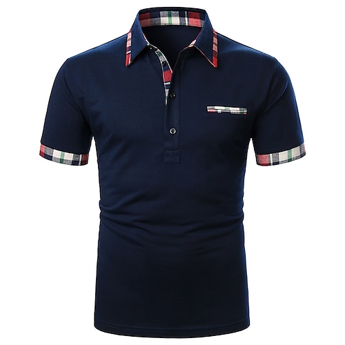

Men's Golf Shirt Tennis Shirt Solid Colored Patchwork Short Sleeve Shopping Regular Fit Tops Party Strand Contemporary Sporty Navy Blue Wet and Dry Cleaning / Basic