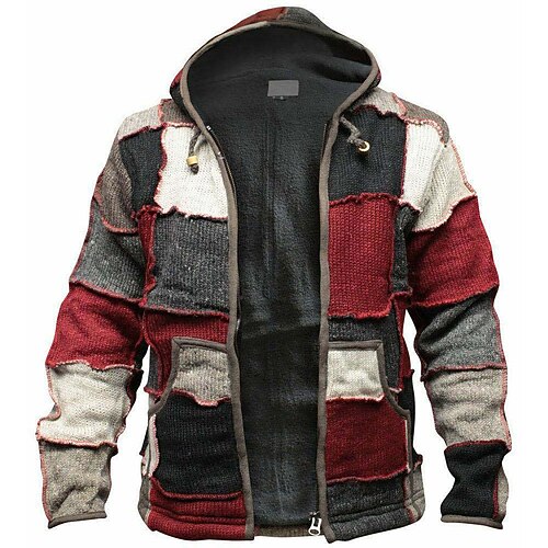 

Men's Cardigan Sweater Fleece Sweater Jumper Cable Knit Cropped Patchwork Knitted Color Block V Neck Elegant Casual Holiday Date Drop Shoulder Winter Fall Blue Red S M L