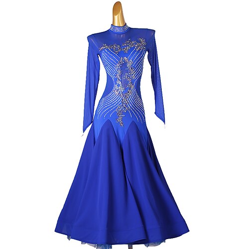 

Ballroom Dance Dress Embroidery Splicing Crystals / Rhinestones Women's Performance Long Sleeve Chinlon Mesh Chiffon