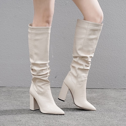 

Women's Boots Work Daily Slouchy Boots Heel Boots Knee High Boots Chunky Heel Pointed Toe PU Solid Colored Black Beige