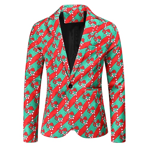 

Men's Christmas Ugly Blazer Regular Standard Fit Pattern Single Breasted One-button Red 2022