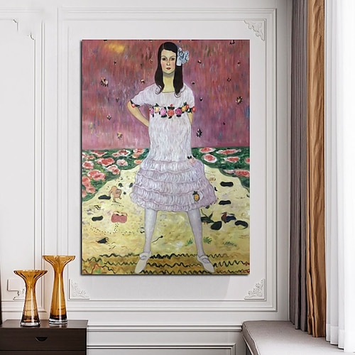 

Handmade Hand Painted Oil Painting Wall Art Klimt famous White Dress Lady oil Painting Home Decoration Decor Rolled Canvas No Frame Unstretched