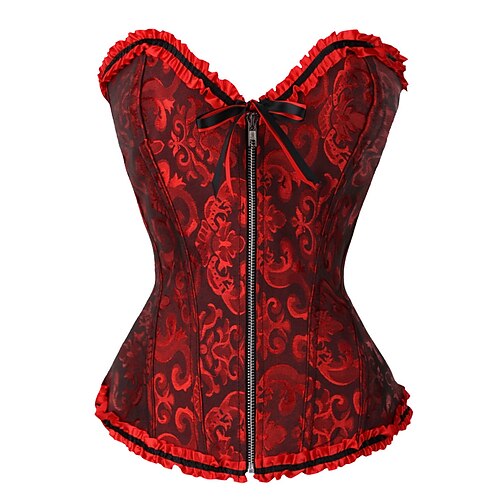 

Corset Women's Corsets Halloween Party Evening Club Green White Black Overbust Corset Zipper Retro Tummy Control Jacquard Solid Color Fall Winter Summer