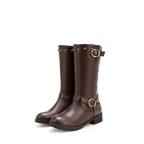 

Women's Boots Daily Riding Boots Mid Calf Boots Block Heel Round Toe PU Loafer Solid Colored Black Brown White