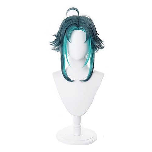 

Genshin Impact Xiao Cosplay Wig Mixed Dark Green Blue Short Heat Resistant Synthetic Hair Adult Role Play Wigs