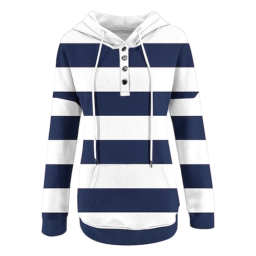 

Women's Hoodie Sweatshirt Pullover Active Streetwear Front Pocket Print White Black Gray Striped Sports Hooded Long Sleeve Cotton S M L XL XXL