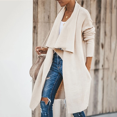 

Women's Cardigan Sweater Jumper Knit Knitted Thin Solid Color Deep V Stylish Casual Outdoor Home Winter Fall Pink Wine S M L / Long Sleeve / Regular Fit