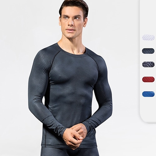 

Men's Compression Shirt Long Sleeve Tee Tshirt Spandex Breathable Quick Dry Moisture Wicking Fitness Gym Workout Running Sportswear Activewear Optical Illusion Black Red Blue
