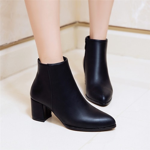 

Women's Boots Daily Heel Boots Booties Ankle Boots Chunky Heel Pointed Toe PU Zipper Solid Colored Camel Black White