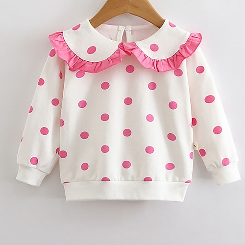 

Toddler Girls' Sweatshirt Polka Dot Daily Long Sleeve Patchwork Basic Cotton 1-5 Years Winter Green Vivid Pink