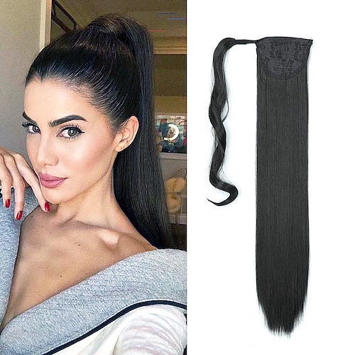 

Long Straight Wrap Around Ponytail Clip In Ponytail Hair Extensions Heat Resistant Synthetic Pony Tail Black Brown Blonde Fake Hairpiece For Women