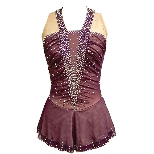 

Figure Skating Dress Women's Girls' Ice Skating Dress Outfits Black Coffee Patchwork Spandex High Elasticity Training Competition Skating Wear Handmade Crystal / Rhinestone Long Sleeve Ice Skating