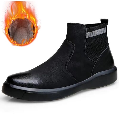 

Men's Unisex Boots Snow Boots Chelsea Boots Winter Boots Fleece lined Vintage Casual Classic Outdoor Daily Leather Nappa Leather Booties / Ankle Boots Black Grey Black Army Green Color Block Gradient