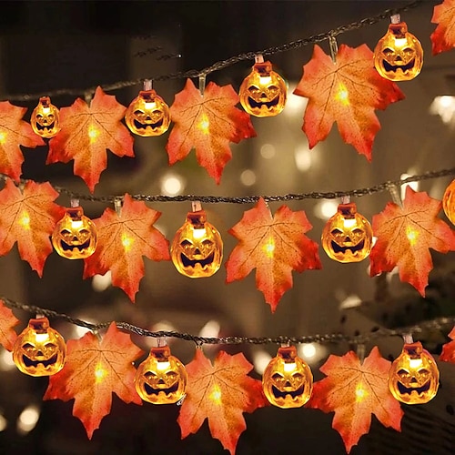 

Halloween LED Light String Smiley Pumpkin Maple Leaf Fairy String Lights 3M-20LEDs 1.5M-10LEDs Battery Powered Halloween Garden Party Holiday Outdoor Home Decoration Lights