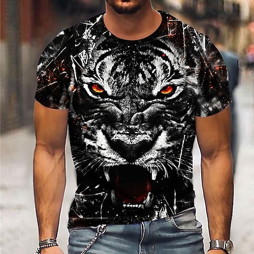 

Homme T shirt Tee Animal tigre Col Rond Noir 3D effet Extérieur Plein Air Manches Courtes Imprimer Vêtement Tenue Sportif Mode Vêtement de sport Casual / Eté