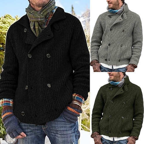 

Men's Sweater Knit Knitted Solid Color Shirt Collar Stylish Casual Outdoor Home Clothing Apparel Winter Fall Black Army Green S M L