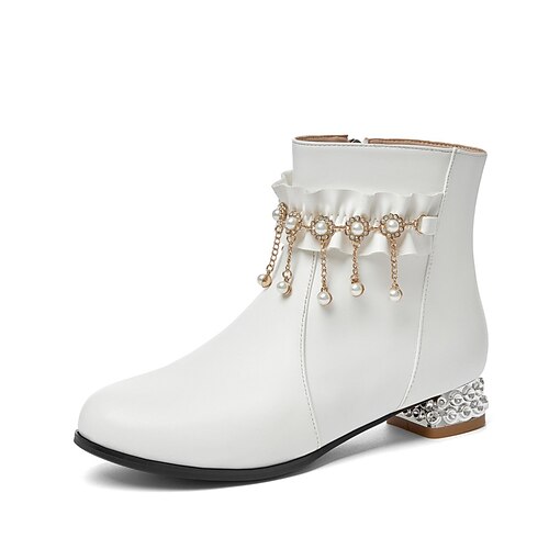 

Girls' Boots Dress Shoes Flower Girl Shoes School Shoes PU Breathability Non-slipping Big Kids(7years ) Christmas Gifts Daily Lace Metal Chain Flower Pink White Black Fall Winter / Rubber