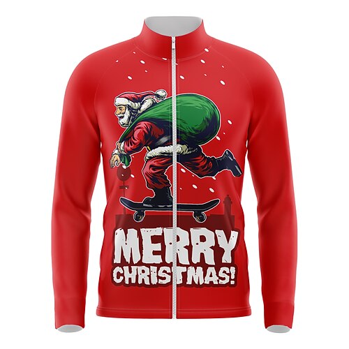 

Men's Cycling Jersey Long Sleeve Bike Top with 3 Rear Pockets Ugly Christmas Funny Christmas Mountain Bike MTB Road Bike Cycling Breathable Quick Dry Moisture Wicking Reflective Strips Red Polyester