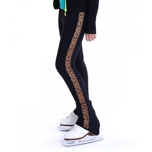 

Figure Skating Pants Women's Girls' Ice Skating Tights Leggings Outfits Black Fleece Spandex High Elasticity Training Practice Competition Skating Wear Thermal Warm Handmade Patchwork Ice Skating