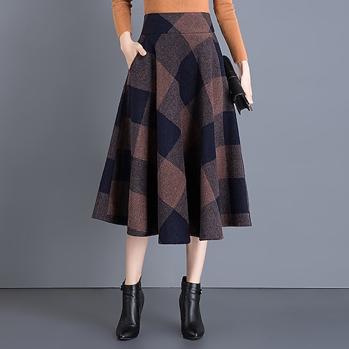 

Women's Skirt & Dress Swing Midi Wool Cotton Wine Brown Skirts Winter Retro Without Lining High Waist Classic & Timeless Evening Party Date M L XL