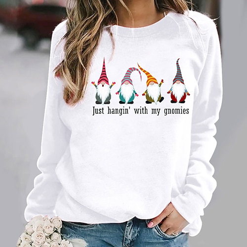 

Women's Sweatshirt Pullover Text Santa Claus Gnome Print Christmas Christmas Gifts Sports Hot Stamping Streetwear Christmas Hoodies Sweatshirts Black Gray Green