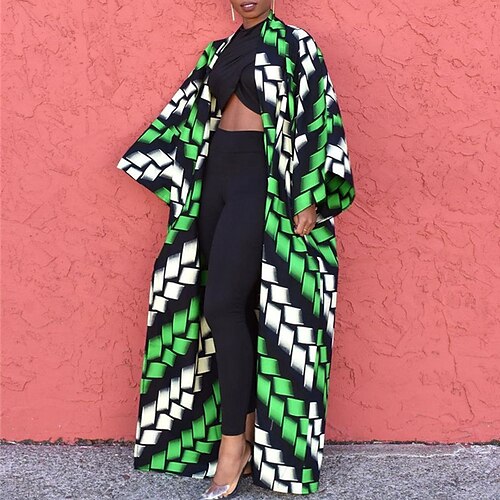

Mujer Talla extra Abrigo de invierno Gabardina Estampado Plaid Exterior Casual Manga Larga Escote en V Largo Otoño Primavera Verde Trébol L XL XXL 3XL 4XL