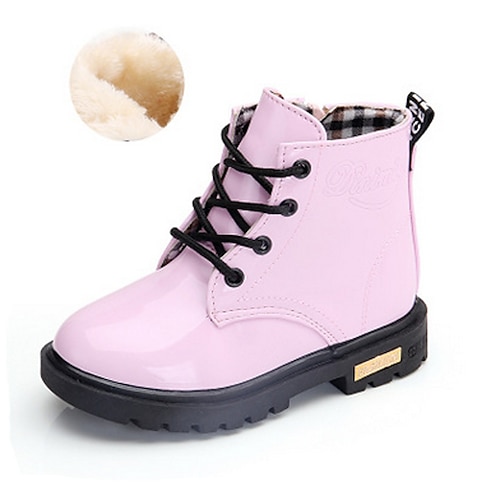 

Boys' Girls' Boots Combat Boots Fluff Lining Leather Waterproof Big Kids(7years ) Little Kids(4-7ys) Daily Outdoor Lace-up Yellow Pink Black Fall Winter / Mid-Calf Boots / Rubber