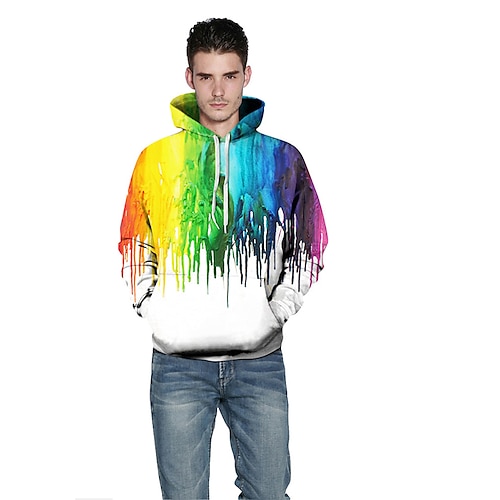 

Men's Pullover Hoodie Sweatshirt Rainbow White Black Hooded Print Print Casual Daily Holiday Sportswear Casual Big and Tall Fall Winter Clothing Apparel Hoodies Sweatshirts Long Sleeve