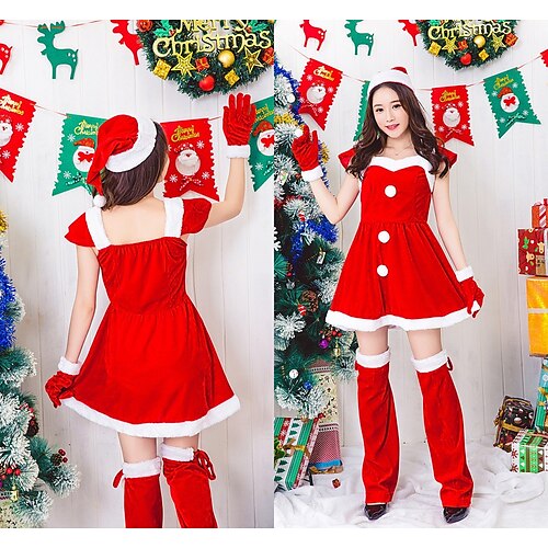 

Santa Suit Santa Claus Mrs.Claus Cosplay Costume Outfits Christmas Dress Vacation Dress Women's Special Cosplay Costume Christmas Christmas Carnival Masquerade Adults' Christmas Velvet Dress Gloves