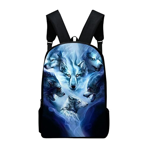 

Unisex 3D Print School Bag Commuter Backpack 3D Oxford Cloth 300D Zipper 3D Wolf Daily Office & Career Black