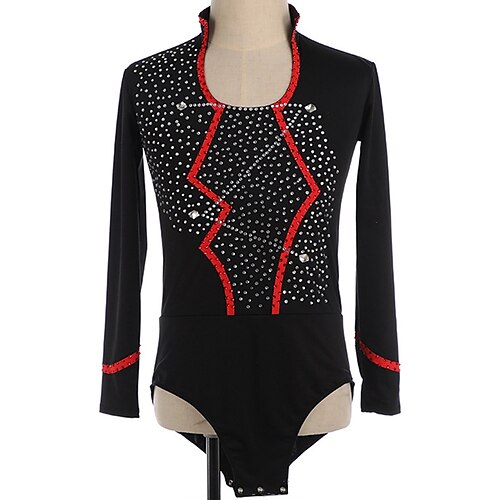 

Figure Skating Top Men's Boys' Ice Skating Outfits Top Black Spandex High Elasticity Training Practice Professional Skating Wear Handmade Crystal / Rhinestone Long Sleeve Ice Skating Figure Skating