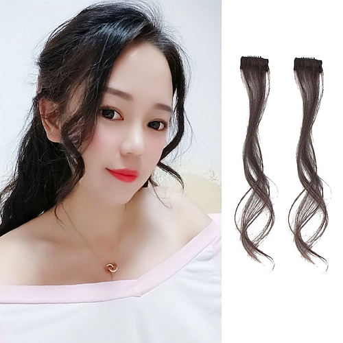 

Female Temperament Net Red Dragon Beard Bangs Real Hair Curly Hair Wig Piece On Both Sides Of The Face Reduction Age Real Hair Fake Bangs
