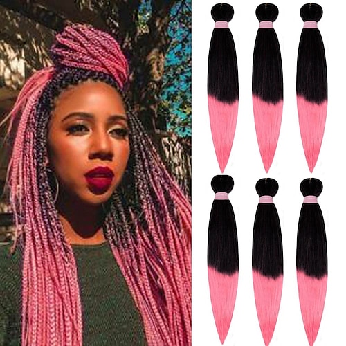 

Pre Stretched Braiding Hair 6 Packs Braid Professional Synthetic Braiding Hair Black to Pink Braiding Hair Extension Twist 24inch 6packs For Daily Party