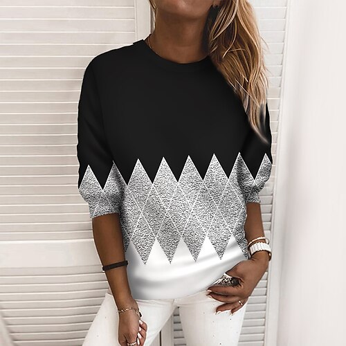

Women's Sweatshirt Pullover Active Streetwear Print Blue Red Black Geometric Color Block Casual Round Neck Long Sleeve S M L XL XXL 3XL