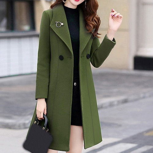 Women's Coat Party Fall Winter Long Coat Regular Fit Fashion Elegant  Luxurious Jacket Long Sleeve Solid Colored Classic Army Green Royal Blue  Work