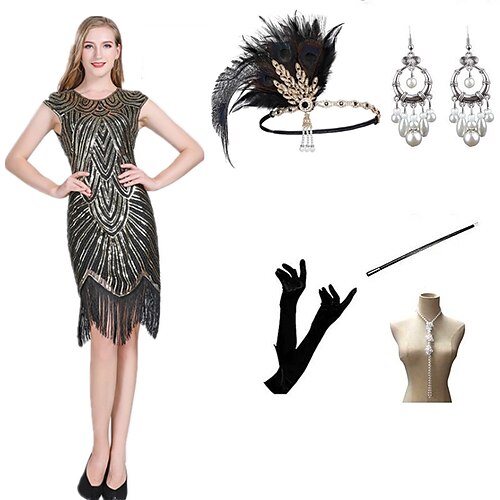 

The Great Gatsby Charleston Roaring 20s 1920s Vintage Inspired Cocktail Dress Vintage Dress Flapper Dress Dress Prom Dress Women's Sequins Costume Vintage Cosplay Event / Party Sleeveless Dress