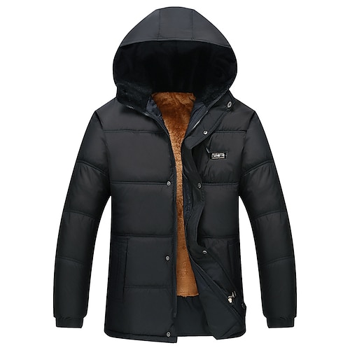 

Men's Puffer Jacket Winter Jacket Quilted Jacket Winter Coat Parka Waterproof Windproof Daily Solid Color Outerwear Clothing Apparel Casual Black Yellow