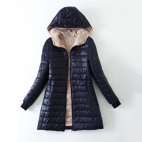 

Women's Puffer Jacket Winter Jacket Parka Hoodie Jacket Outdoor Street Daily Winter Fall Regular Coat Regular Fit Warm Streetwear Casual Jacket Long Sleeve Solid Color Pocket Full Zip Black Red Navy