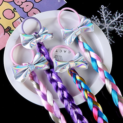 

Colored Hair Extensions for Girls 40cm Children's Colorful Braids Baby Bow Tie Hair Rubber Band Dirty Braid Braided Hair Rope Hair Ring Braid Ponytail