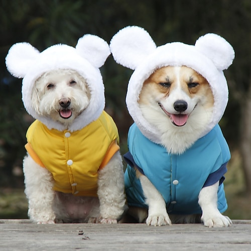 

Verwöhne es bei Schneewetter und feuchtigkeitsbeständiger Haustier-Baumwollkleidung süßer Teddy Fadou Corgi Winterkleidung verdickte Wärme im Namen der Haare über den Mantel gehakt