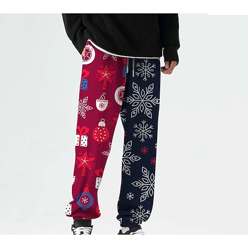 

Men's Christmas Pants Sweatpants Pants Trousers Trousers 3D Print Elastic Drawstring Design Graphic Snowflake Outdoor Sports Full Length Christmas Casual Daily Sports Fashion Red Micro-elastic