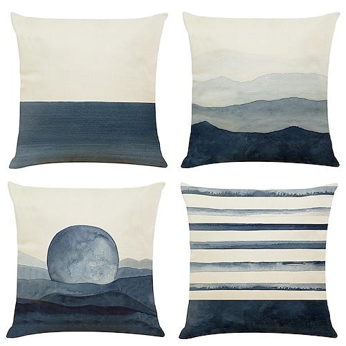 

Blue Ink Double Side Cushion Cover 4PC Soft Decorative Square Throw Pillow Cover Cushion Case Pillowcase for Bedroom Livingroom Superior Quality Machine Washable Indoor Cushion for Sofa Couch Bed Chair