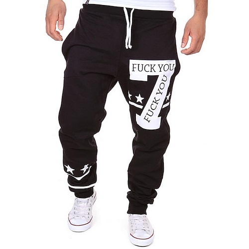 

Men's Active Sweatpants Trousers Print Letter Full Length Weekend Basic Loose Fit White Black Micro-elastic