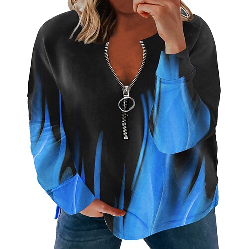 

Women's Plus Size Tops Blouse Hoodie Sweatshirt Color Gradient Zipper Long Sleeve V Neck Streetwear Hoodie Daily Weekend Cotton Blend Fall Winter Blue Yellow