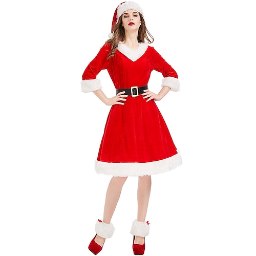 

Santa Suit Mrs.Claus Adults' Women's Cosplay Costume Christmas Christmas Christmas Festival / Holiday Terylene Red Women's Easy Carnival Costumes Solid Color